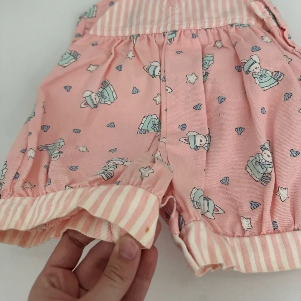 VINTAGE Osh Kosh Overalls Girls 3T Pink Bunny Rabbit Easter Print USA